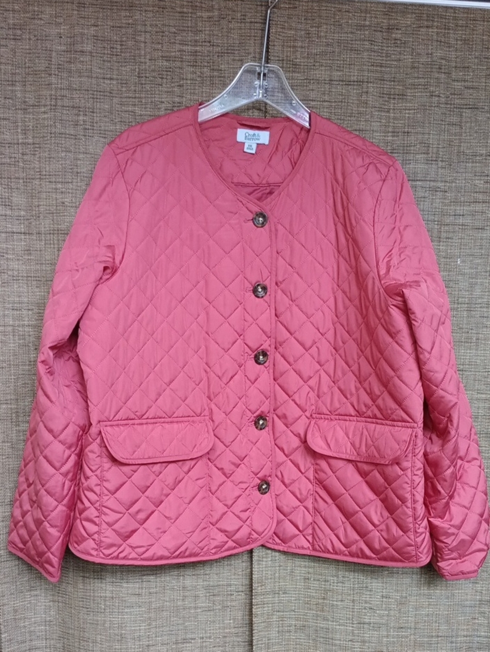 croft & barrow Coral-Red Quilted Button-Front Jacket